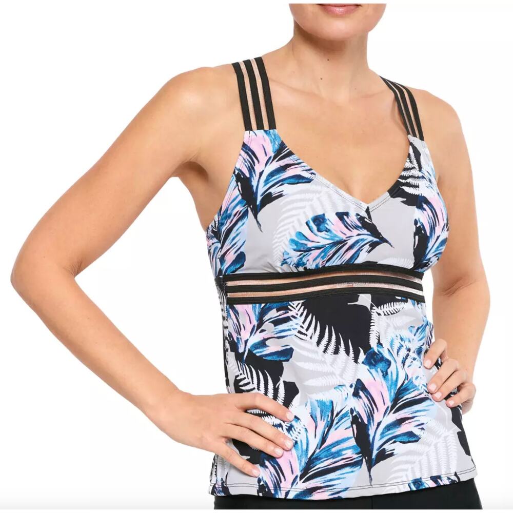 Splashletics NWT Leaf Tropical Botanical Tankini Top Criss Cross Back Sz XL